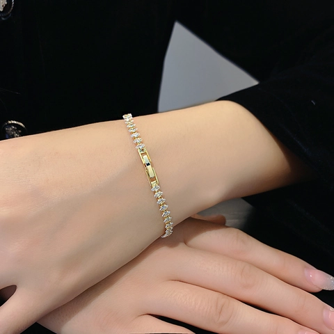 Bracciale Tennis In Zirconia Taglio Marquise Rame Placcato Oro 18K Elegante Gioielli Minimalisti Per Donna