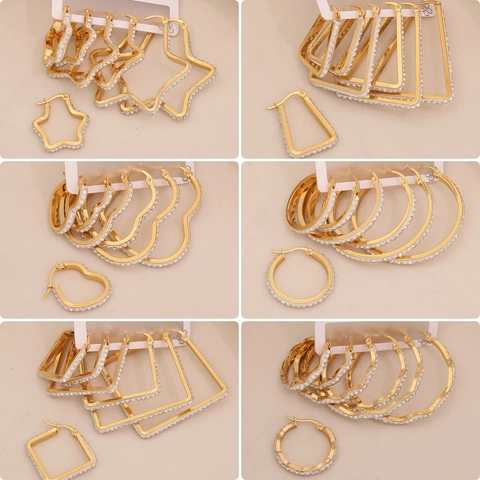Stainless Steel Hoop Earrings Full Rhinestone Heart Star Geometric Shape Gold Plated Fashion Jewelry For Women