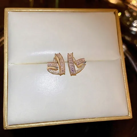 Hollow Heart Stud Earrings With 925 Sterling Silver Earring Post Copper Gold Plated Cubic Zirconia Sparkling Jewelry For Women