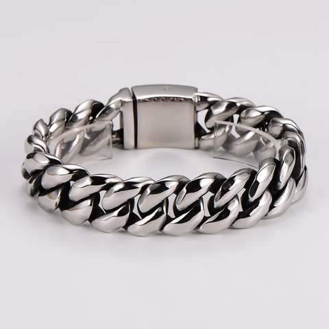 Pulsera De Cadena Cubana Para Hombre Acero Inoxidable Pesada Ancha Hip Hop Punk Pulida Joyería Streetwear