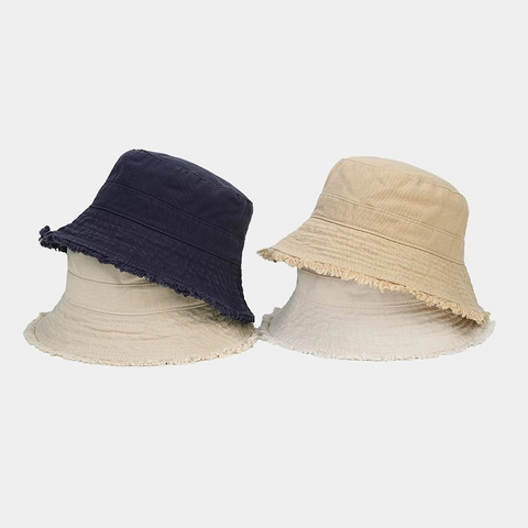 Sombrero De Pescador Algodón Bordes Deshilachados Protección Solar Verano Estilo Japonés Color Sólido Mujer
