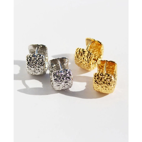 Irregular Lava Texture Brass Square Hoop Earrings For Women Men Geometric Hammered Wrinkled Metal Stud Earrings Jewelry
