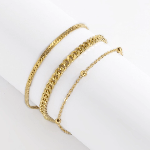 Combinaison De Bracelet Chaîne Serpent Cubaine Et Perles Satellite Alliage Métal Bijoux Minimalistes Superposés Pour Femmes