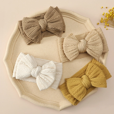 Bandeaux Bébé Large Jacquard Nylon Tricoté Double Noeud Bandes Cheveux Élastiques Douces Pour Nourrissons Nouveau-Nés