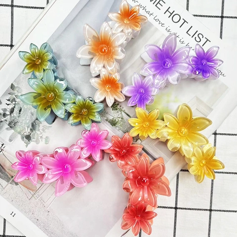 Mollette Per Capelli A Fiore Plastica Trasparente Resina Sfumata Stile Francese Accessori Per Capelli Donne Ragazze