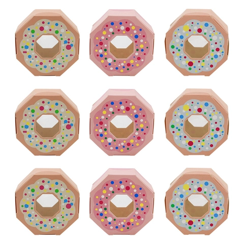 Octagonal Paper Candy Box Doughnut Print Clear Window Wedding Party Favor Packaging For Cookies And Sweets