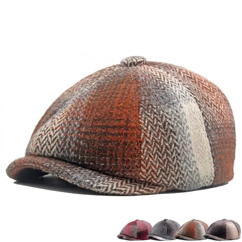 Berretto Newsboy Retrò Britannico Con Motivo Patchwork A Spina Di Pesce Coppola Calda Berretto Piatto Invernale Per Uomo Donna