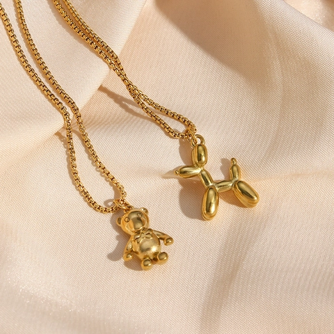 Edelstahl Anhänger Halskette 18K Vergoldet 3D Ballon Hund Teddybär Tier Mode Schmuck Für Damen