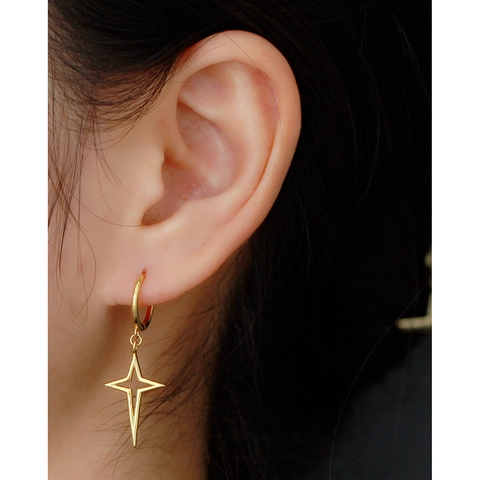 Hollow Four-Pointed Star Pendant Hoop Earrings For Women Minimalist 925 Sterling Silver Geometric Star Jewelry