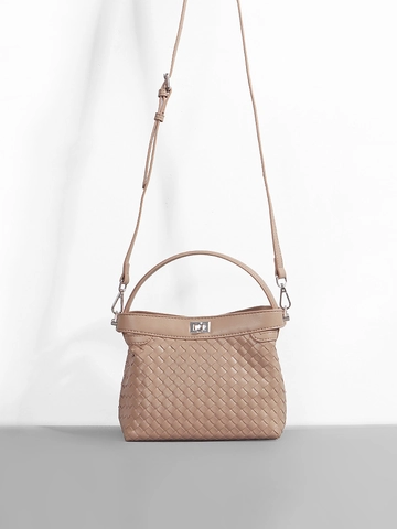 Woven Handbag Vegan Leather Braided Top Handle Crossbody Bag With Adjustable Strap Silver Turn Lock Minimalist For Women