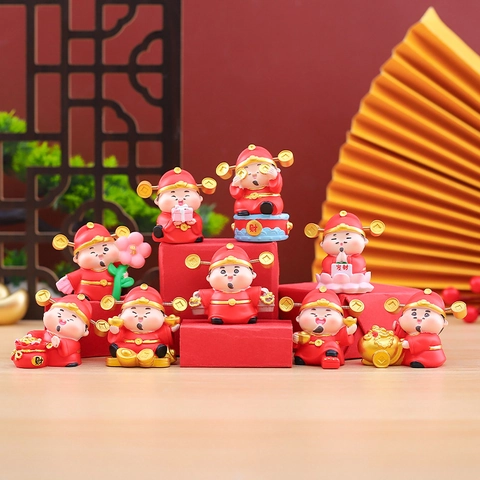 Cartoon Caishen Frog Dog Panda Figurines Resin Miniature Desktop Ornaments Lucky Charms Chinese New Year Gifts Cute