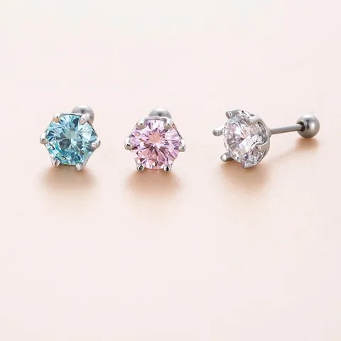 Roestvrij Stalen Zirconia Oorknopjes Voor Dames Eight Hearts And Arrows Cut Schroefsluiting Oorkraakbeen Piercing Sieraden