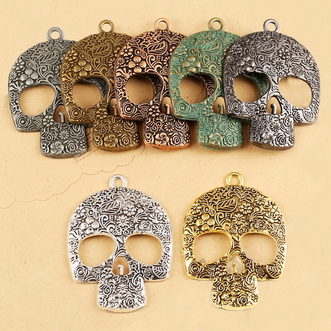 Pendente Teschio Gotico Lega Di Zinco Motivo Rosa Intagliata Vintage Hip Hop DIY Collana Accessori Per Gioielli