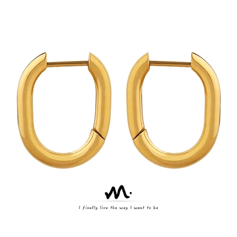 Orecchini A Cerchio Ovali In Acciaio Inossidabile Placcato Oro 18 Carati Minimalista Geometrico A Forma Di U Stile Vintage Donna