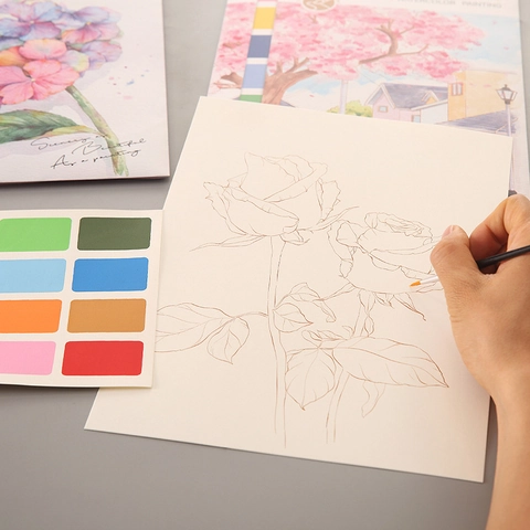 Watercolor Painting Cards DIY Coloring Book With Solid Pigments And Brush Artistic Drawing Supplies For Kids Adults