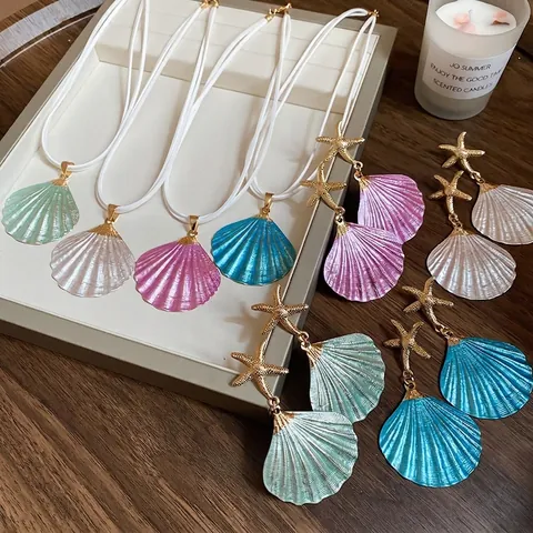 Collana Con Ciondolo A Conchiglia In Lega E Orecchini A Lobo Stella Marina Per Donna Stile Spiaggia Estiva Gioielli