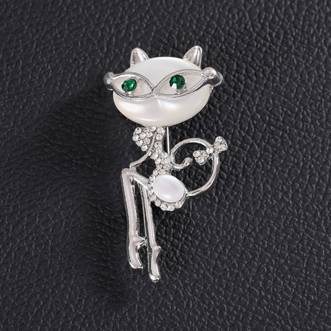 Lindo Broche de Gato con Diamantes de Imitación para Mujer Aleación Piedra de Ojo de Gato Artificial Alfiler Diseño de Nicho Decoración Ropa