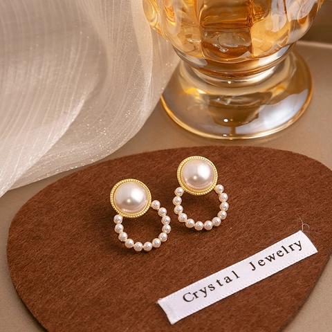French Vintage Elegant Faux Artificial Pearl Stud Earrings With Silver Earring Post Alloy Gold Dangle Earrings For Women Jewelry