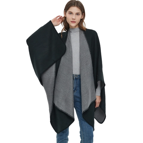 Châle Femme Réversible en Imitation Cachemire Poncho Cape Oversize Avec Point de Surjet pour Automne Hiver Chaud