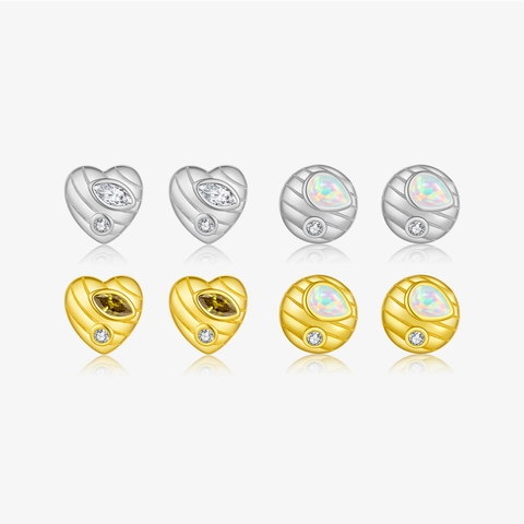 Orecchini a Bottone Tondi a Cuore in Argento Sterling 925 per Donna Placcati in Oro Zirconia Opale Sintetico Geometrici Piccoli Gioielli