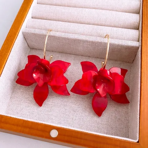 Orecchini A Fiore In Resina Rossa Con Perno In Argento Sterling 925 Gioielli Dichiarazione Floreale 3D Per Donne Moda Tendenza