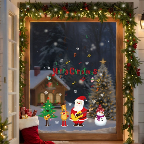 Adesivi Natalizi Per Finestre Attacco Statico PVC Riutilizzabile Decalcomanie Babbo Natale Pupazzo Di Neve Decorazione Vetrate