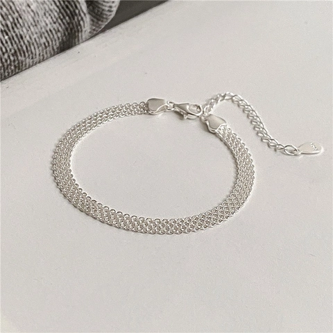925 Sterlingsilber Funkelnd Gewebtes Gitter Armband Halskette Damen Breit Minimalistisch Koreanischer Stil Mode Schmuck Geschenk