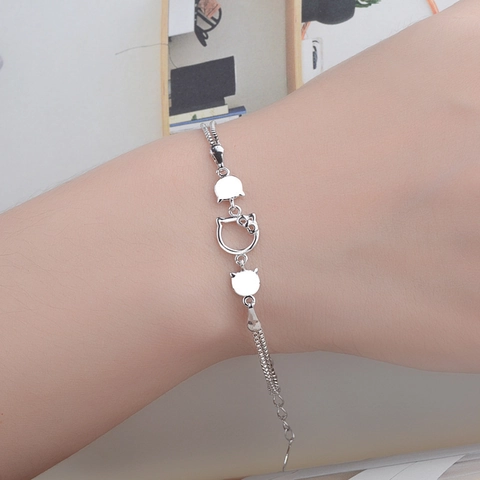 Bracciale A Doppio Strato In Rame Placcato Oro Bianco Con Testa Di Gatto E Fiocco Con Zirconi Gioielli Di Moda Per Donna