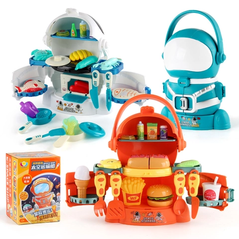 Astronaut Space Storage Case Kitchen Toys Kids Pretend Play Supermarket Role Play Plastic Portable Educational