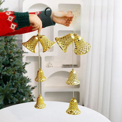Christmas Hanging Bells Decoration Metal Plastic Ribbon Bow Merry Christmas Sign Deer Ornaments Festive Holiday Home Tree Decor