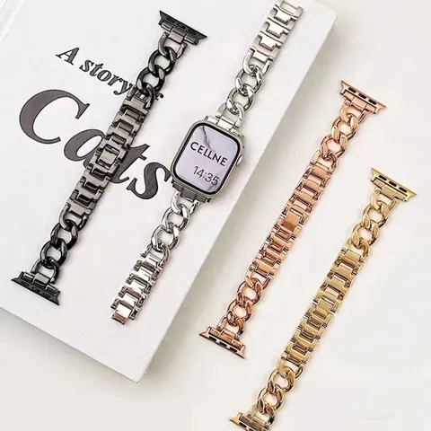 Metal Chain Link Smartwatch Band For Women Stainless Steel Bracelet Strap Adjustable Replacement Wristband Fashion Jewelry