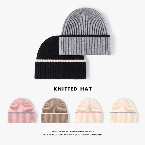 Gorro De Invierno Beanie De Punto Acanalado Suave Cálido Bloque De Color Rayas Contrastantes Dobladillo Para Mujeres Hombres