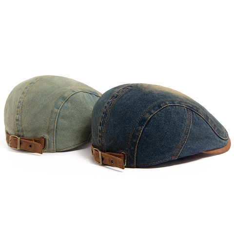 Coppola In Denim Lavato Vintage Cappello Piatto Retrò Regolabile Cotone Bordo In Camoscio Per Uomo Donna