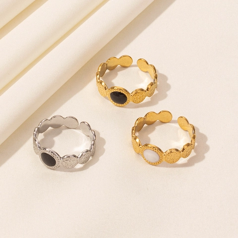 Anello Aperto in Smalto Retrò Francese per Donna Vintage Acciaio Inossidabile Martellato Regolabile Gioielli da Dito Regalo