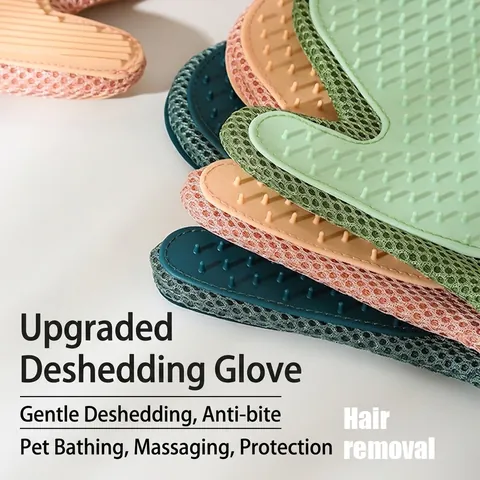 Pet Grooming Glove Double Sided Silicone Mesh Deshedding Brush For Cats Dogs Bathing Massaging Hair Remover For Furniture