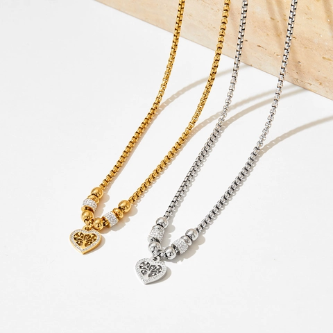 Collana Con Pendente A Cuore Albero Della Vita In Acciaio Inossidabile Con Strass Catena Regolabile Gioielli Da Donna