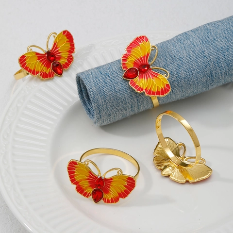 Alloy Enamel Rhinestone Butterfly Bee Napkin Rings Decor For Wedding Banquet Hotel Party Home Elegant Insect Buckle