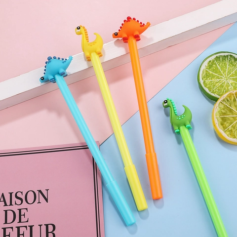 Penna Gel Dinosauro Cartone Animato Topper Silicone Inchiostro Nero Cancelleria Per Studenti Novità Scuola Ufficio Carino