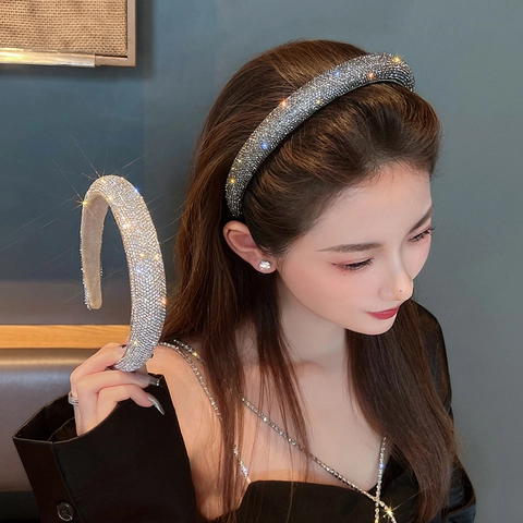 Full Rhinestone Padded Headband French Retro Wide Hair Hoop Sparkly Elegant Fashion Hair Accessories For Women