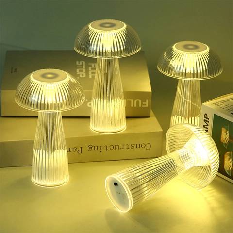 Mushroom Night Light LED Warm Lamp Striped Acrylic Creative Bedside Desktop Room Decor Atmosphere Table Lighting