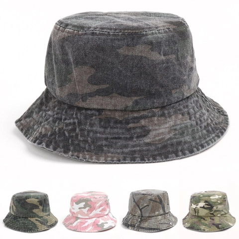 Camouflage Bucket Hat Aus Gewaschener Baumwolle Vintage Outdoor Wandern Sonnenschutz Atmungsaktiv Herren Damen