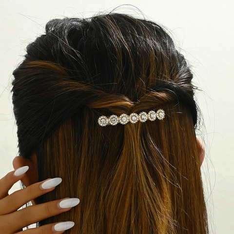 Strass Blumen Haarklammer Elegant Glänzend Kristall Legierung Feder Barrette Seitenclip Für Frauen Süßer Stil