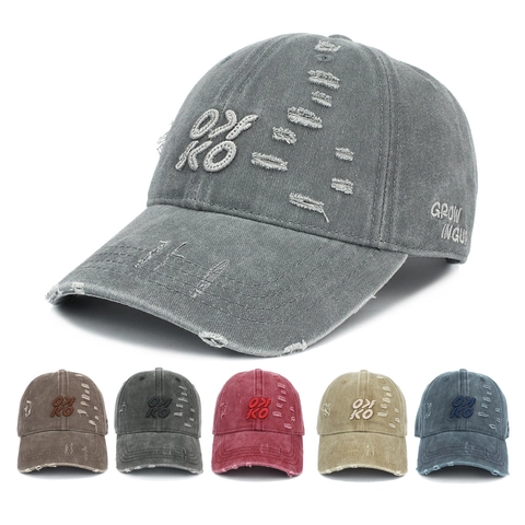 Casquette De Baseball Vintage Américaine En Coton Lavé Détruit Trous Broderie Lettre Ajustable Chapeau Soleil