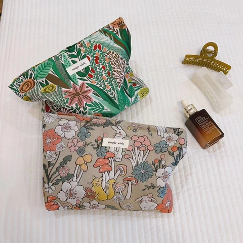 Vintage Kaninchen Wald Druck Leinwand Make-Up Tasche Große Kapazität Tragbare Reißverschluss Kosmetik Reise Aufbewahrung
