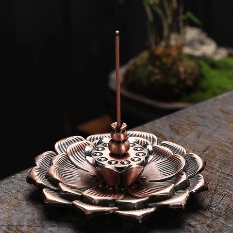Supporto Bruciatore Incenso Fiore Di Loto Lega Stile Zen Vintage Per Bastoncini E Bobine Arredo Casa Meditazione
