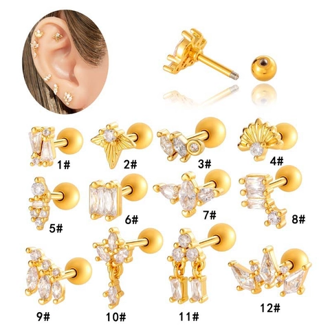 Orecchini A Lobo Per Cartilagine In Zircone Geometrico Con Perno In Acciaio Inossidabile Gioielli Piercing Per Donne