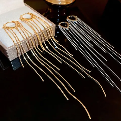 Orecchini Lunghi Con Nappa Da Donna Con Perno In Argento Forma Cuore Rame Placcato Oro Vero Gioielli Catena