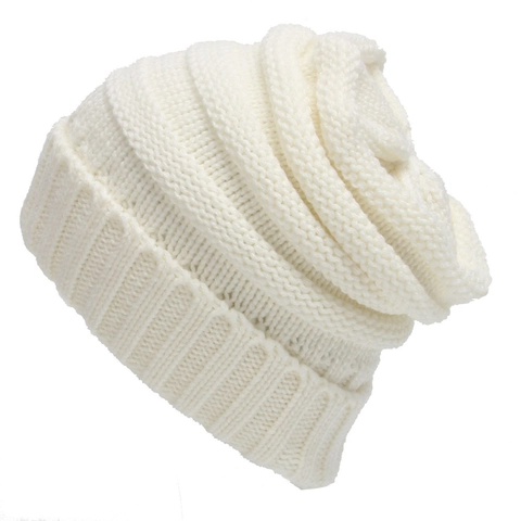 Slouchy Beanie Hat Acrylic Chunky Knit Warm Solid Color Winter Outdoor Skull Cap Ribbed Cuff