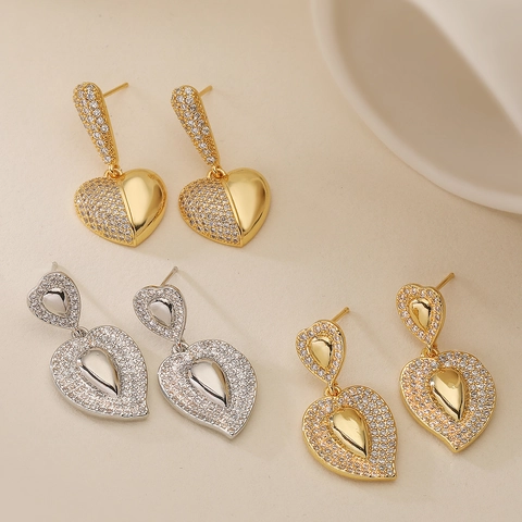 Orecchini A Goccia A Cuore Placcati Oro 18K Rame Zircone Moda Lusso Stile INS Gioielli Per Donne