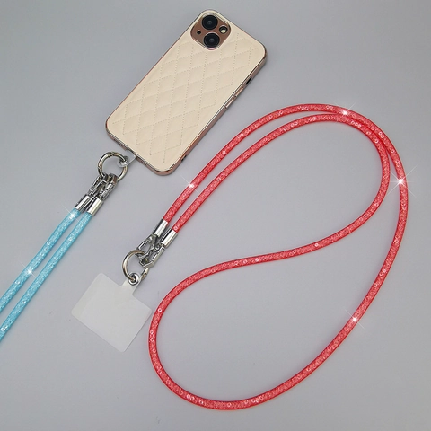 Handgefertigtes Kunststoff Strass Netz Handy-Schlüsselband Umhängeband Mit Metallschnalle Und Klarem Patch Für Damen Schmuck